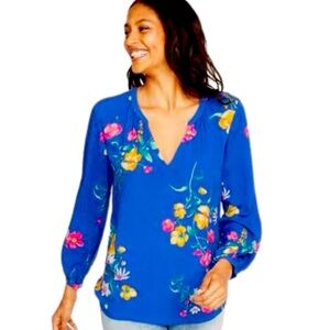 Old Navy Floral Print Long Sleeve Split Neck Blouse